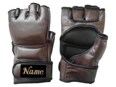 Gepersonaliseerde MMA-handschoenen van echt leer met borduring van naam/logo : KNGCUST-MMA-Bruin