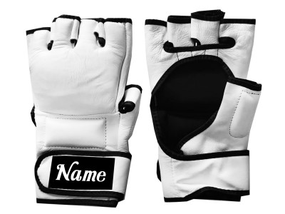 Gepersonaliseerde MMA-handschoenen van echt leer met borduring van naam/logo : KNGCUST-MMA-Wit