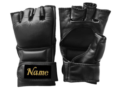 Gepersonaliseerde MMA-handschoenen van echt leer met borduring van naam/logo : KNGCUST-MMA-Zwart