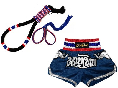 Mongkol Prajead set met Muay Thai Shorts: Set-Mongkol-Flag-Black-125-Navy