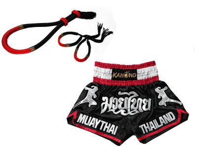 Mongkol Prajead set met Muay Thai Shorts: Set-Mongkol-ThaiStyle-Zwart-Rood-133-Zwart