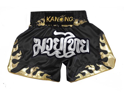 Kanong Muay Thai kickboks broekje kind : KNS-145-Zwart-K